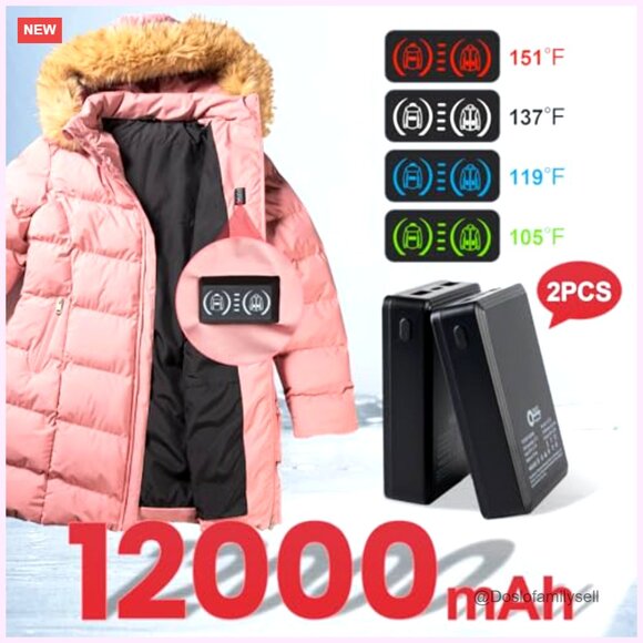 Heated Jacket with 2 Batteries & Faux Fur Hood, 4 Heating Zones - Picture 3 of 7